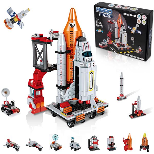 RUMIDOPH Space Exploration Shuttle Toys, STEM 12 in 1 Aerospace Building Blocks Sets for 6 7 8 9 10 11 12 Year Old Boys, Rocket Building Kit Toy with Launcher Great Gift for Kids Ages 6-12 (566 Pcs)