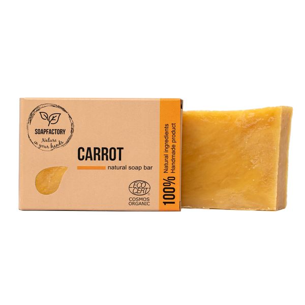 SoapFactory Organic Carrot Soap Bar for Men and Women, 100% Natural Facial Cleanser, Face and Body, Vegan, Cruelty Free, Handmade, 3.88 ounce