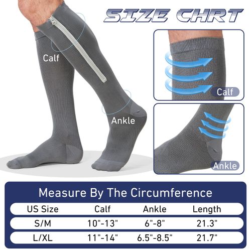 4 Pairs Men Zipper Compression Socks Colorful 20-30mmhg Compression Stockings Knee High Zipper Support Socks for Men Women Swelling Edema Running
