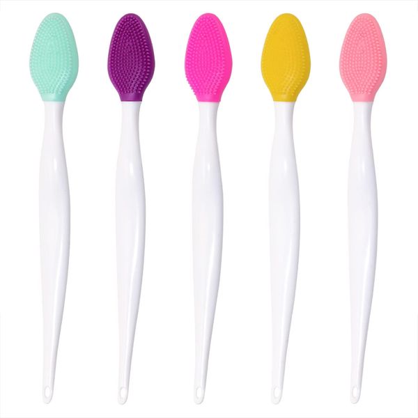 5 Pezzi Spazzole Labbra Silicone Doppia Estremità Mini Spazzola Pulizia Strumento Pulizia Delle Labbra Per Uomini E Donne Labbra Lucide (Rosso Rosa, Giallo Limone, Viola, Rosa, Verde)