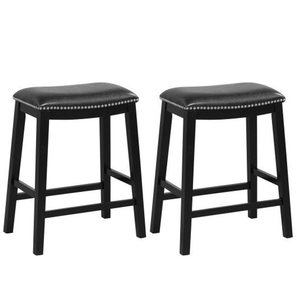 26 Inch Counter Height Bar Stool Set of 2 with Upholstered Seat-Black