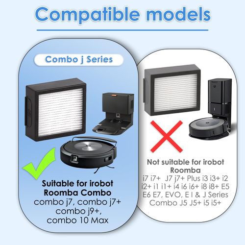 (7 Pieces) Combo 10 Max High Efficiency Filter Compatible with iRobot Roomba Combo j7/ Combo j7+/ Combo j9+/ Combo 10 Max Robot Vacuum Cleaner Accessories (Does Not fit Roomba Combo j5 j5+)