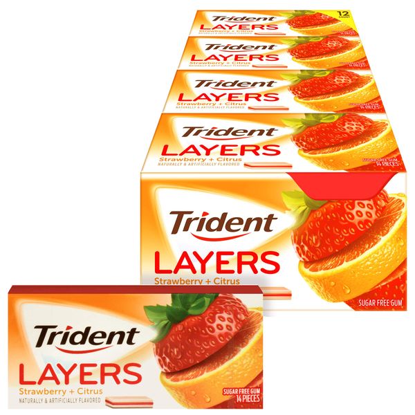 Trident Layers Strawberry & Citrus Sugar Free Gum, 12 Packs of 14 Pieces