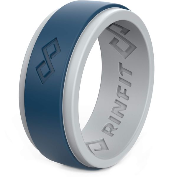 Rinfit Silicone Rings for Men - Mens Silicone Wedding Bands - Infinity Ring with 2 Layers - Rubber Wedding Rings for Men - RinfitAir Collection - Light Gray & Navy Blue, Size 10