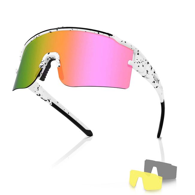 Coole polarisierte Sonnenbrille für Männer Frauen Jugendliche mit 3 austauschbaren Gläsern, Sportbrille Z87 für Baseball, Fahren, Radfahren, D06, M