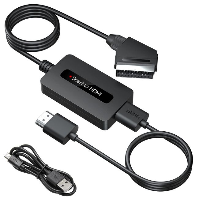 SUNNATCH Scart auf HDMI mit und Scart Kabel, Männlich Scart HDMI Adapter, Scart zu HDMI Konverter, Scart Eingang HDMI Ausgang konverter -
