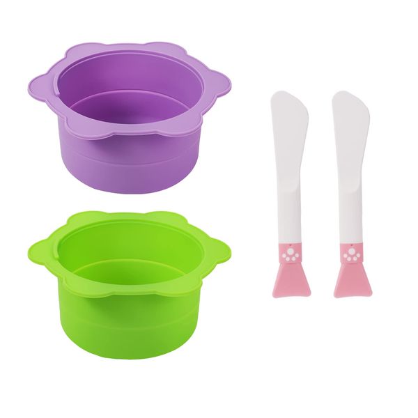 2pcs Wax Pot Liner, Petal Type Silicone Reusable Wax Warmer Liner with 2pcs Silicone Wax Spatula Non-Stick Wax Warmer Liners for 16 Oz Electric Waxing Kit (Purple, Green)