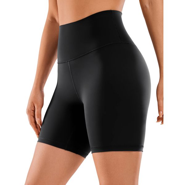 CRZ YOGA Women's Naked Feeling Gym Shorts - 6'' High Waisted Cycling Shorts Yoga Workout Running Spandex Shorts Black 14