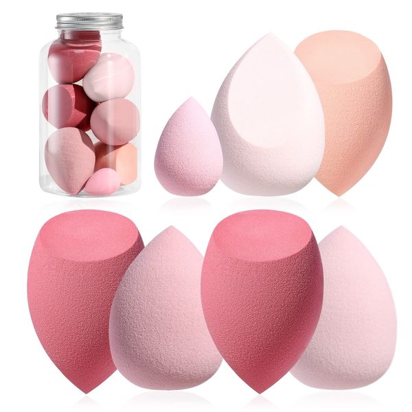 Makeup Sponge Set BS-MALL Blender Sponges 7 Pcs for Liquid, Cream, and Powder, Multi-colored with 1 Mini Makeup Sponge Pink (A-Pink)