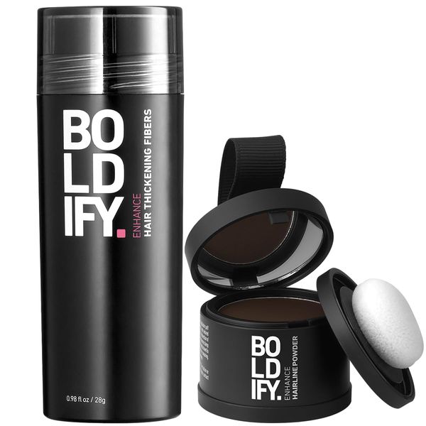 Hairline Powder (Dark Brown) + Hair Fiber (Dark Brown): Boldify bundle that Instantly Conceals Hair Loss Hair Powder for Thinning Hair, Root Cover Up