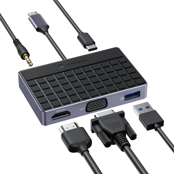 Yottamaster USB C Hub, 5-in-1 USB C Adapter, 100 W Power Delivery USB 3.0 Type C Dock, Compatible with Windows/Mac OS/Android, Supports 4K @ 30Hz HDMI/VGA/3.5 mm Audio