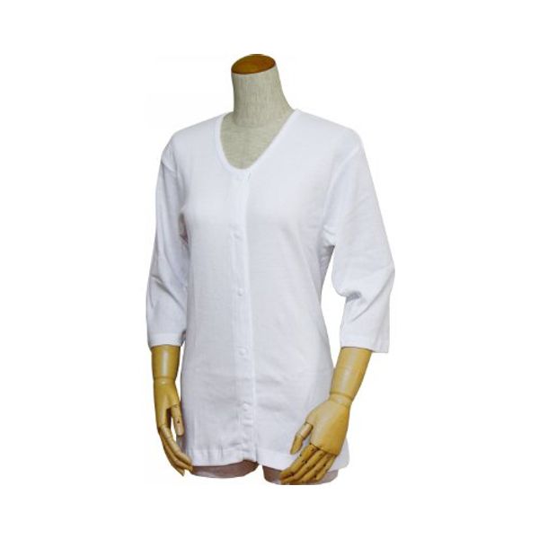 Well Women's Undershirt, Open Front 3/4 Sleeve Shirt, white