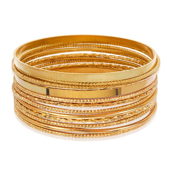 Yolev 14Pcs Gold Boho Multi Bangle Bracelet Set for Teen Girls Punk Chunky Stackable Day Bridal Wedding Party Layered Cable Smooth Bracelets