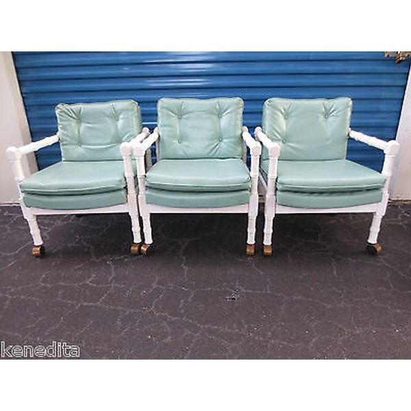 3 Game Arm Chairs Faux Bamboo Hollywood Regency Captain Pair Palm Beach 2 club