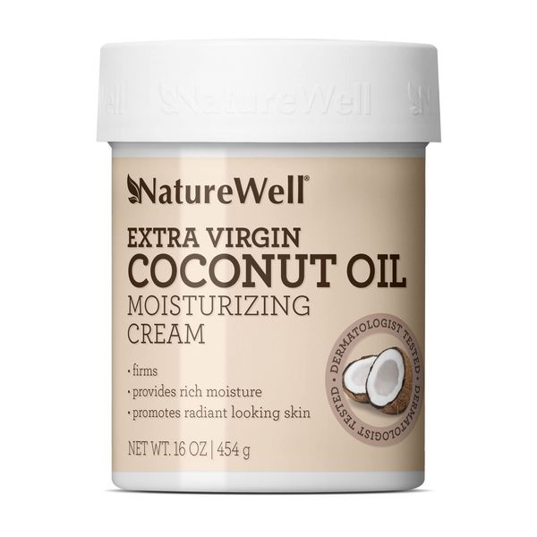 NATURE WELL Extra Virgin Coconut Oil Moisturizing Cream for Face, Body, & Hands, Anti Aging, Firming, Restores Skin's Moisture Barrier, Provides Intense Hydration For Dry & Dull Skin, 16 Oz