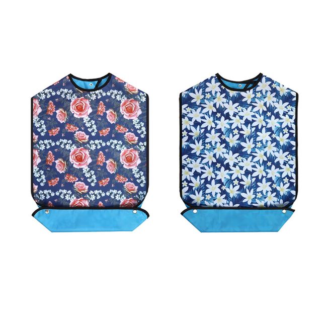 Adult Bibs, Waterproof Floral Print Bibs for Eating Washable and Reusable Clothing Protectors (orchid,safflower)