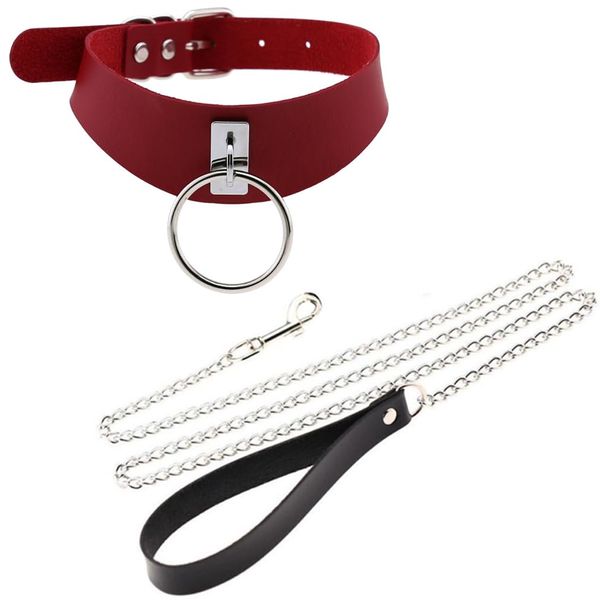 DOKiDOKI Collars + Leads for Humans Cosplay [Red Red] Husband Slave Cat Costume SM Bondage Handcuffs Handcuffs Cosplay Collar Training SM Play Cute Restraint Lock Punk Choker, red