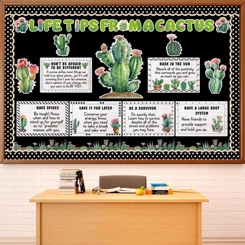 party greeting Cactus Bulletin Board Set Motivational Classroom Decorations Greenery Succulent Paper Cutouts Plant Bulletin Board Border for Back to School Wall Door Decor Class Must Have Supplies