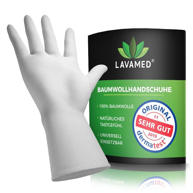 LAVAMED Dermatest: very good cotton gloves, extra soft cotton gloves made of 100% cotton, jersey gloves, white twisted gloves, premium cosmetic gloves (3 pairs, M)