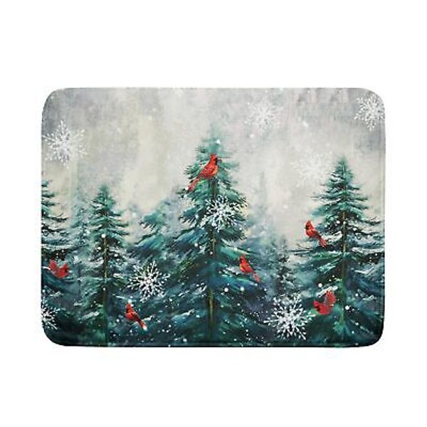 Pine Tree Dish Drying Mat for Kitchen Countertop Red Bird Dishes Mats Winter ...