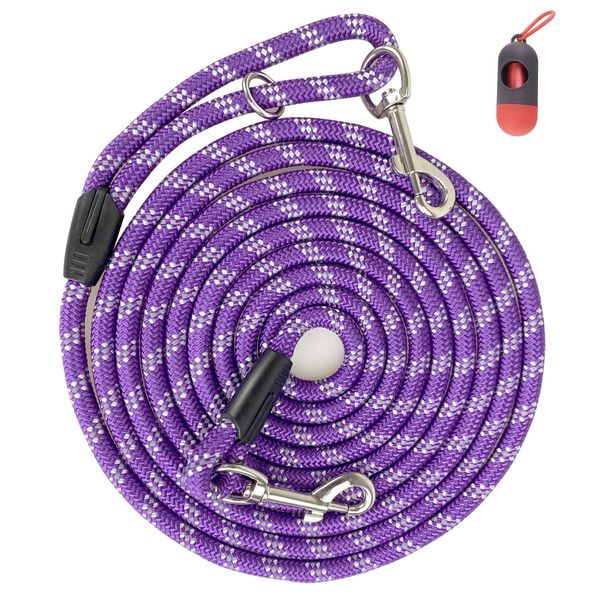 Codepets Long Rope Dog Leash for Dog Training 12FT 20FT 30FT 50FT, Reflective Threads Dog Leashes Tie-Out Check Cord Recall Training Agility Lead for Large Medium Small Dogs Purple