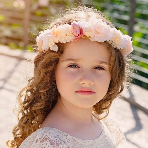 IYOU Boho Flower Wreath Crown Yellow Headpiece Floral Garland Headband Beach Communion Hair Wreath Accessories for Flower Girls