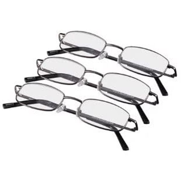 Foster Grant Men's Council Rectangular Reading Glasses, Gunmetal, 3 Pack, 1.25x