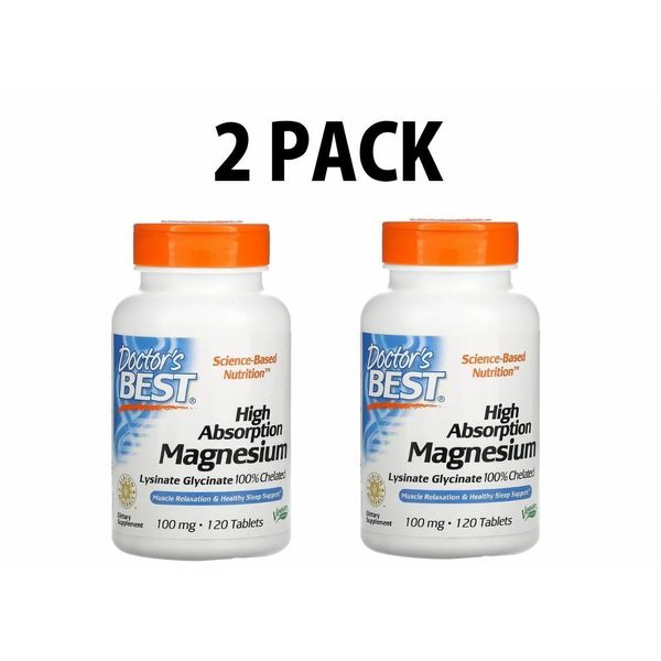 Doctor's Best, 2 PACK, Magnesium 100% Chelated, 100 mg, 120 Tablets each