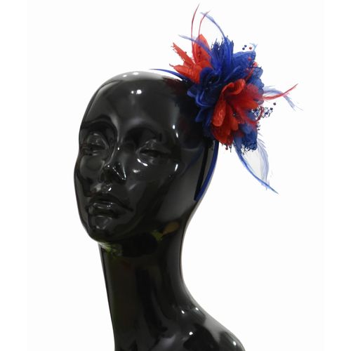 Caprilite Electric Royal Blue and Coral Fascinator on Headband for Ascot Weddings