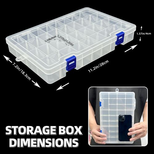 Qualsen Storage Box with Compartments, 34 Grids Plastic Organiser Box with Lids,Bead Organizer Boxes with Adjustable Divider Craft Storage Box for Jewelry Beads Small Accessories(White)