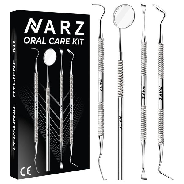 NARZ Plaque Remover for Teeth Cleaning Tool 4 Pcs Dental Tooth Cleaner Kit Stainless Steel Tartar Remover Dental Tools for Men Women Kids and Pet Care