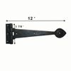 Black Wrought Iron Door Strap Hinge 12" L Heart Tip Design Rust Resistant Hinges