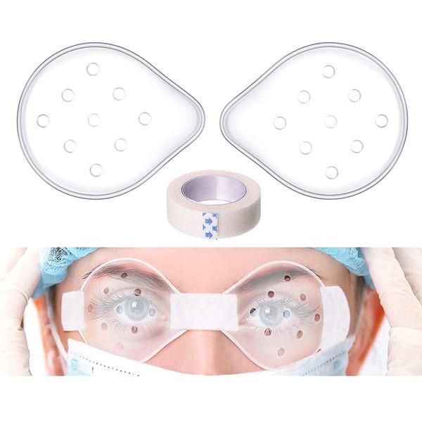 Pack of 2 Eye Protection, Azwood Ventilated Eye Protection Eye Patches for Eye Surgery Cover Breathable After Surgery Eye Protection with 1 Roll of Microporous Tape, Clear
