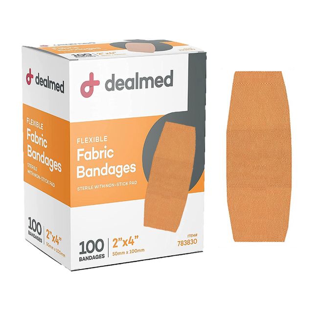 Dealmed 2" x 4" Flexible Fabric Adhesive Bandage, Box of 100