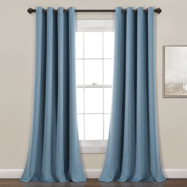 Lush Decor Insulated Grommet Blackout Window Curtain Panels, Pair, 52" W x 84" L, Dusty Blue - Classic Modern Design - Chic Window Decor - Long Curtains For Living Room, Bedroom, Or Dining Room