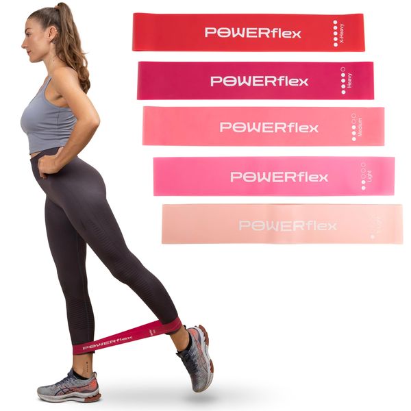 PowerFlex Latex Resistance Bands - Set of 5 Excercise Bands - Multi Colored Fitness Bands for Home Workout & Yoga, Easy to Carry, Varying Resistance Levels (Pink)