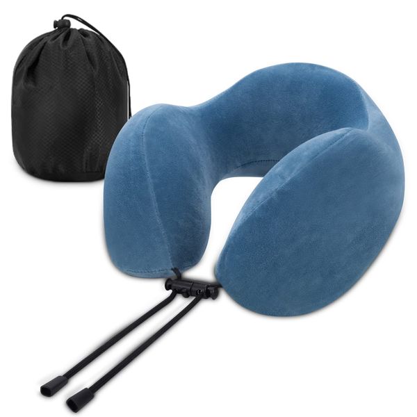 Cloudgree Travel Pillow, Best Memory Foam Neck Pillow Airplane Pillow with Storage Bag Traveling Pillow for Sleeping Rest on Airplane, Car, Train and at Office and Home Use (Navy Blue)