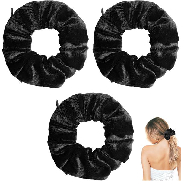 3 PCS Scrunchie with Zip Pocket, Stash Scrunchie, Velvet Scrunchies for Women, Women's Hair Ties, Velvet Headbands with Zip, Soft Hair Ties for Ponytails, Curly Hair Ties with Ball Head