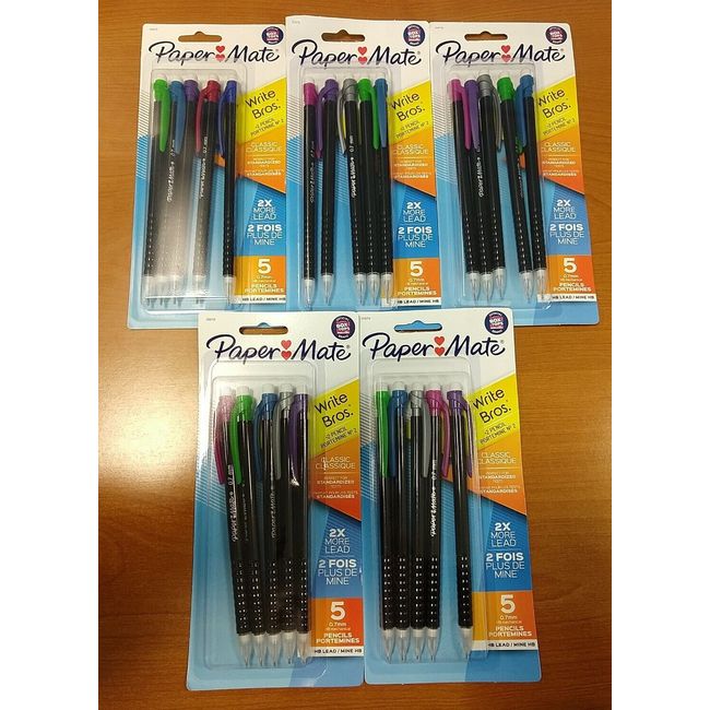 5 Pks of 5 Paper Mate Write Bros. Mechanical Pencils Classic 20 ct Total - E12F