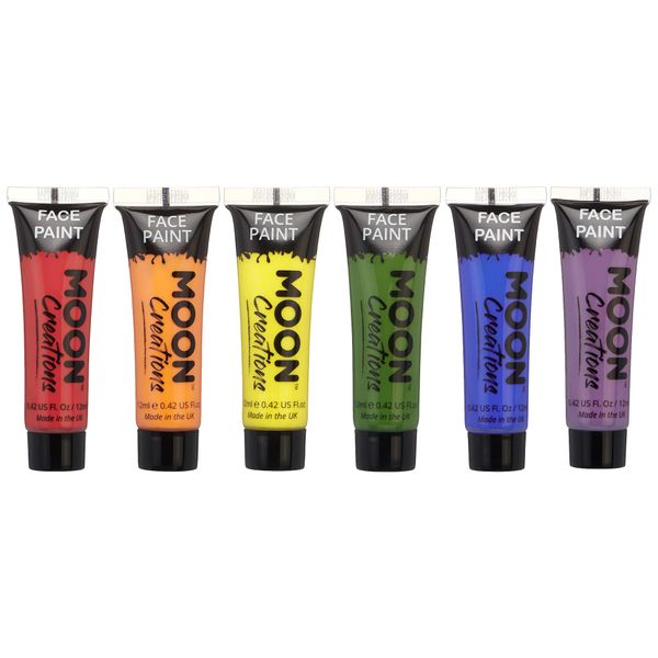 Moon Creations Face & Body Paint Tubes | Gay Pride LGBTQ Set | 12ml | Ready to Use Face Paint | No Flake | Cruelty Free, Made in UK | Face Paint for Kids, Adults, Fancy Dress, Festivals, Halloween