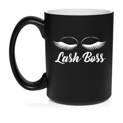 Daylor Lash Boss Makeup Lash Extension Artist Ceramic Coffee Mug Tea Cup Gift (15oz Matte Black)
