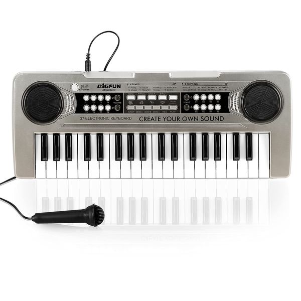 Raimy Kids Piano Keyboard, 37 Keys Portable Piano Early Learning Educational Electronic Music Keyboard Instrument Toys for 3 4 5 6 7 8 Year Old Boys and Girls (Silver)