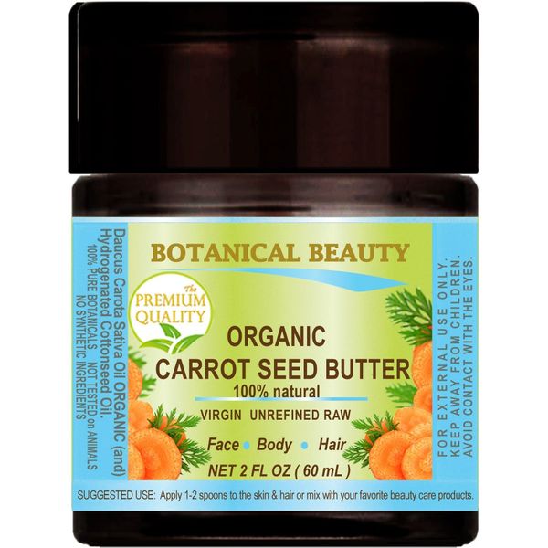 Botanical Beauty ORGANIC CARROT SEED OIL – BUTTER RAW. 100% Natural/VIRGIN/UNREFINED. 2 Fl oz - 60 ml. For Skin, Hair, Lip and Nail Care.