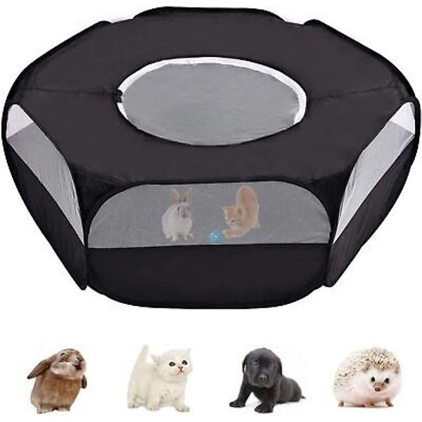 MAIUS Small Animal Playpen, Pet Cage with Top Cover Anti Escape, New Black