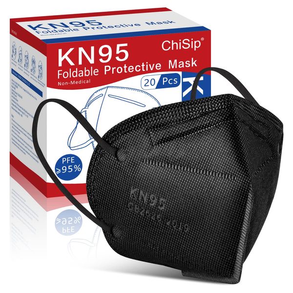 ChiSip KN95 Face Mask 20 Pcs, 5-Ply Cup Dust Safety Masks, Breathable Protection Masks Against PM2.5 for Men & Women, Black