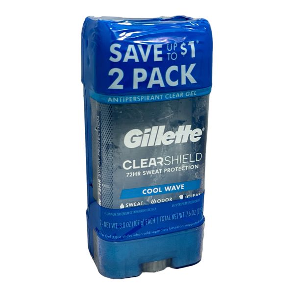 2X Gillette ClearShield 72HR Sweat Protection Cool Wave Antiperspirant 3.8oz.