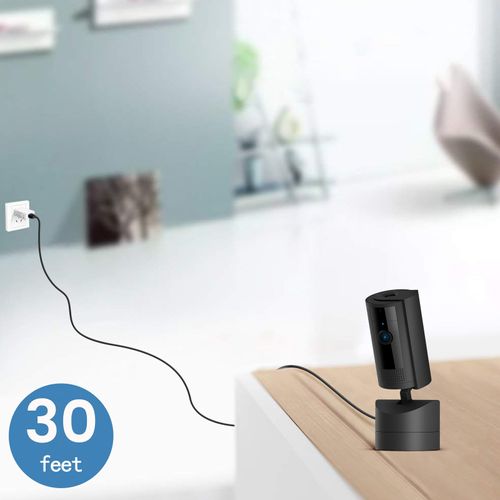 Smays 30 ft Extension Cable for Ring Pan-Tilt Indoor Cam (2024 Release), Long Flat USB C Power Cord Black