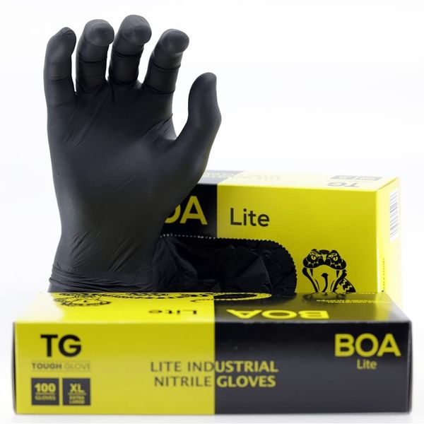 TG TOUGH GLOVE BOA LITE (L) Nitrile Gloves (Pack Of 100) | Black Multi-Purpose Disposable Gloves | DIY Gloves Powder & Latex Free Lightweight Durable Nitrile