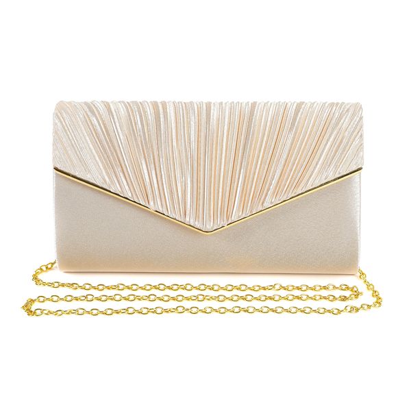 Monomark 3-Way Wedding Bag, Clutch Bag, Party Bag, Formal Bag with Chain, champagne gold