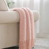 BOURINA Textured Solid Soft Sofa Throw Couch Cover Knitted Decorative Blanket,Pink, 127x228cm